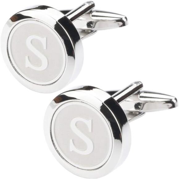 Mens Classic Stainless Steel Initial Cufflinks 26Alphabet Initial LetterCufflink - Picture 1 of 8